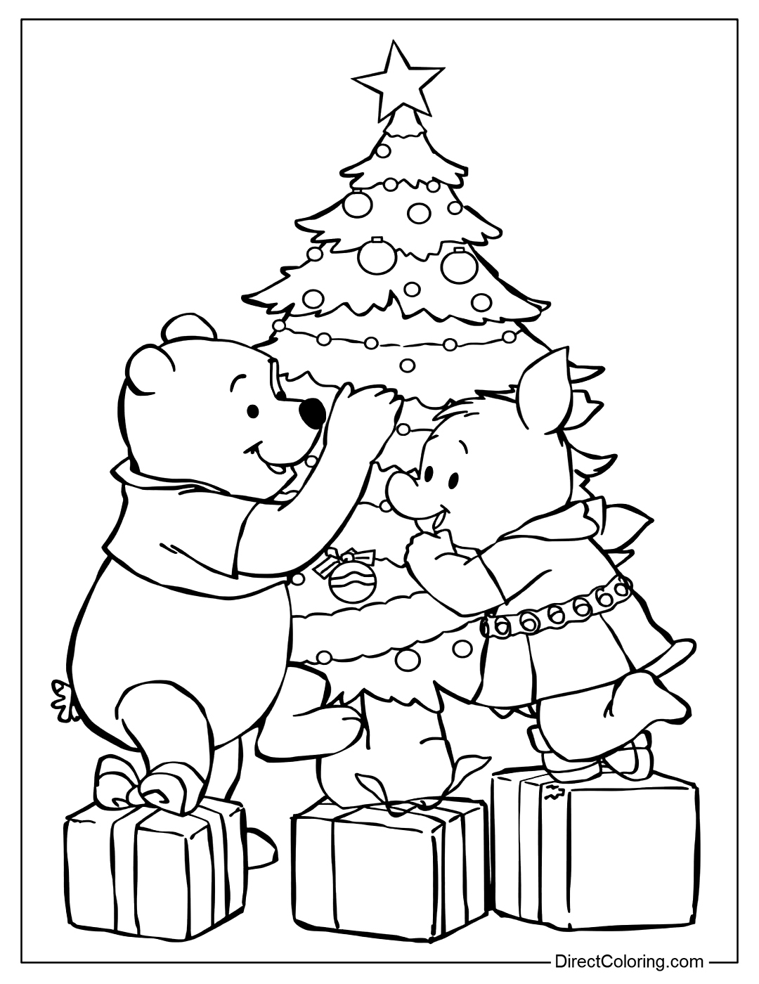 Christmas Winnie the Pooh and Piglet Coloring Printable
